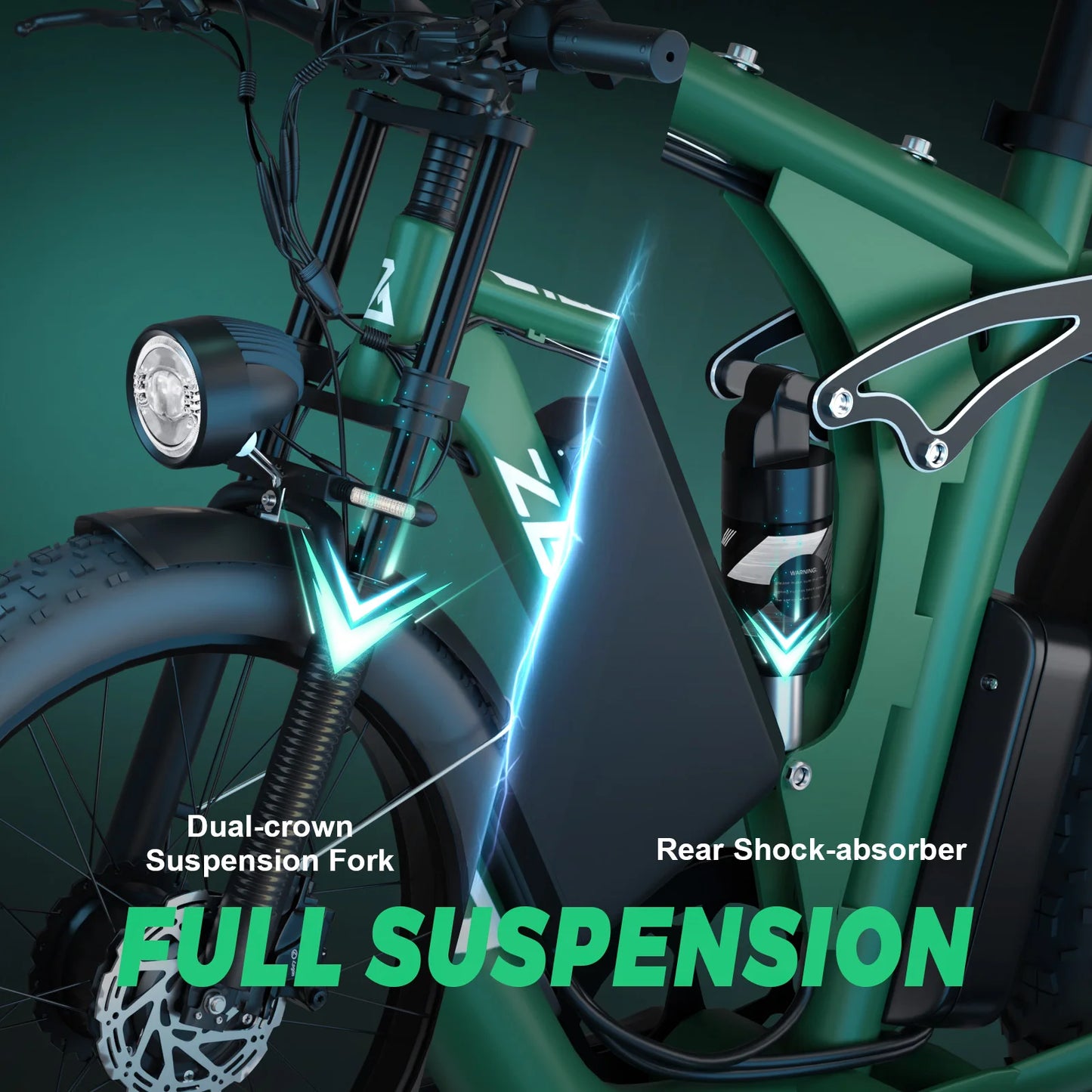 Zeegr S1 US Winter Fat Tire E-Bike 2000W Dual Motor AWD 52V 80 Mile Long Range Full Suspension 35MPH Snow Off-Road Electric Bike