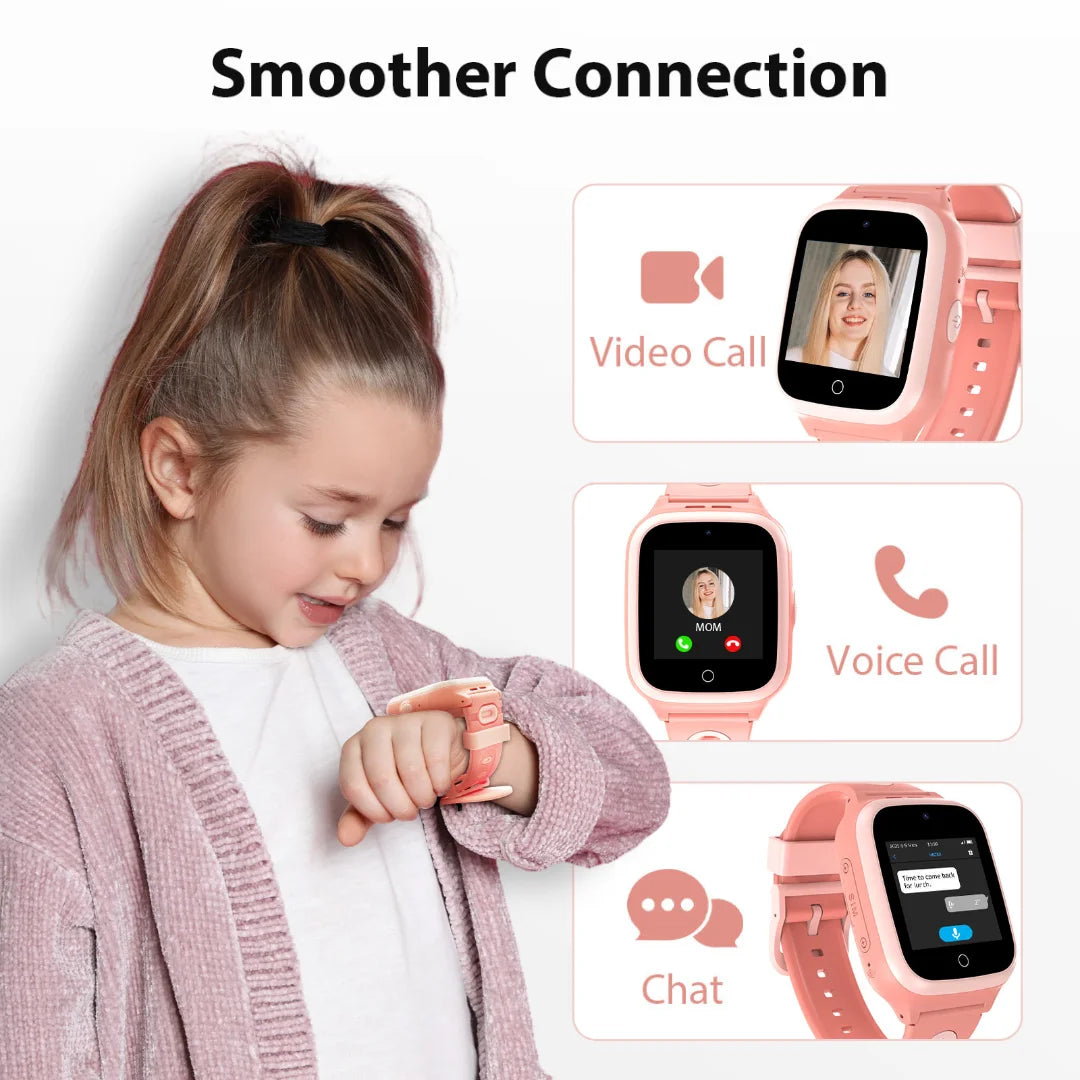 4G Smart Watch for Kids, Unlimited Talk, Text, Voice Chat, Video Call, GPS, Class Mode, Gift for Kids, Built-in SIM Card