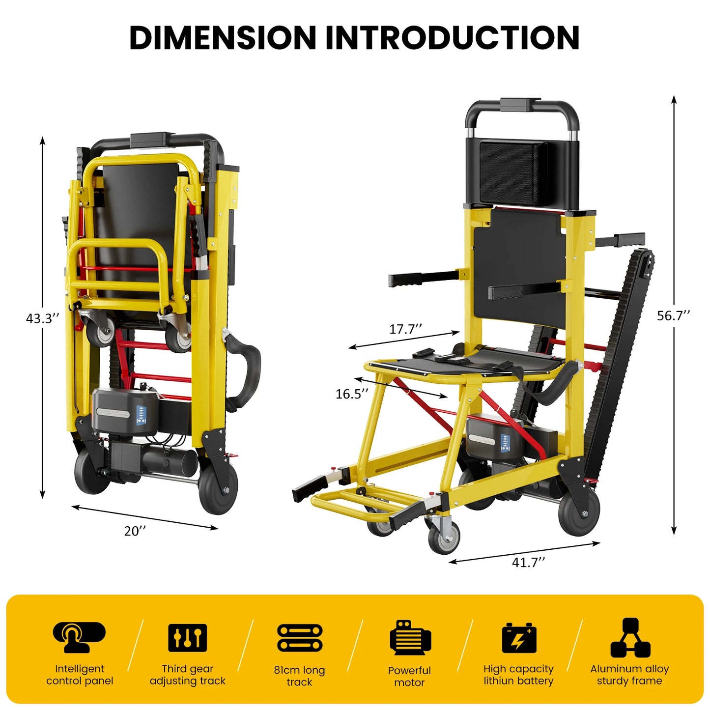 Stair Lifting Motorized Climbing Wheelchair Stair Elevator Lift Track Climbing Wheelchair Max 440lb Limit  Assist Wheel Chair