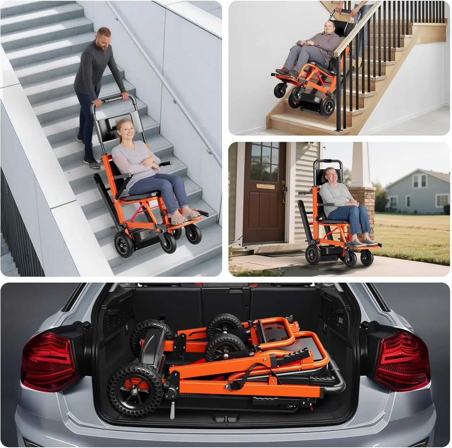 Electric Stair Chair Stair Climbing Wheelchair 440 lbs Max Load with Adjustable Backrest and Arms - Heavy Duty Assist Track