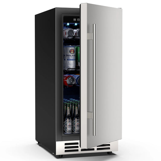 15 Inch Outdoor Beverage Fridge Stainless Steel Beverage Cooler Under-counter Beer Fridge Indoor/Outdoor Beverage Refrigerator