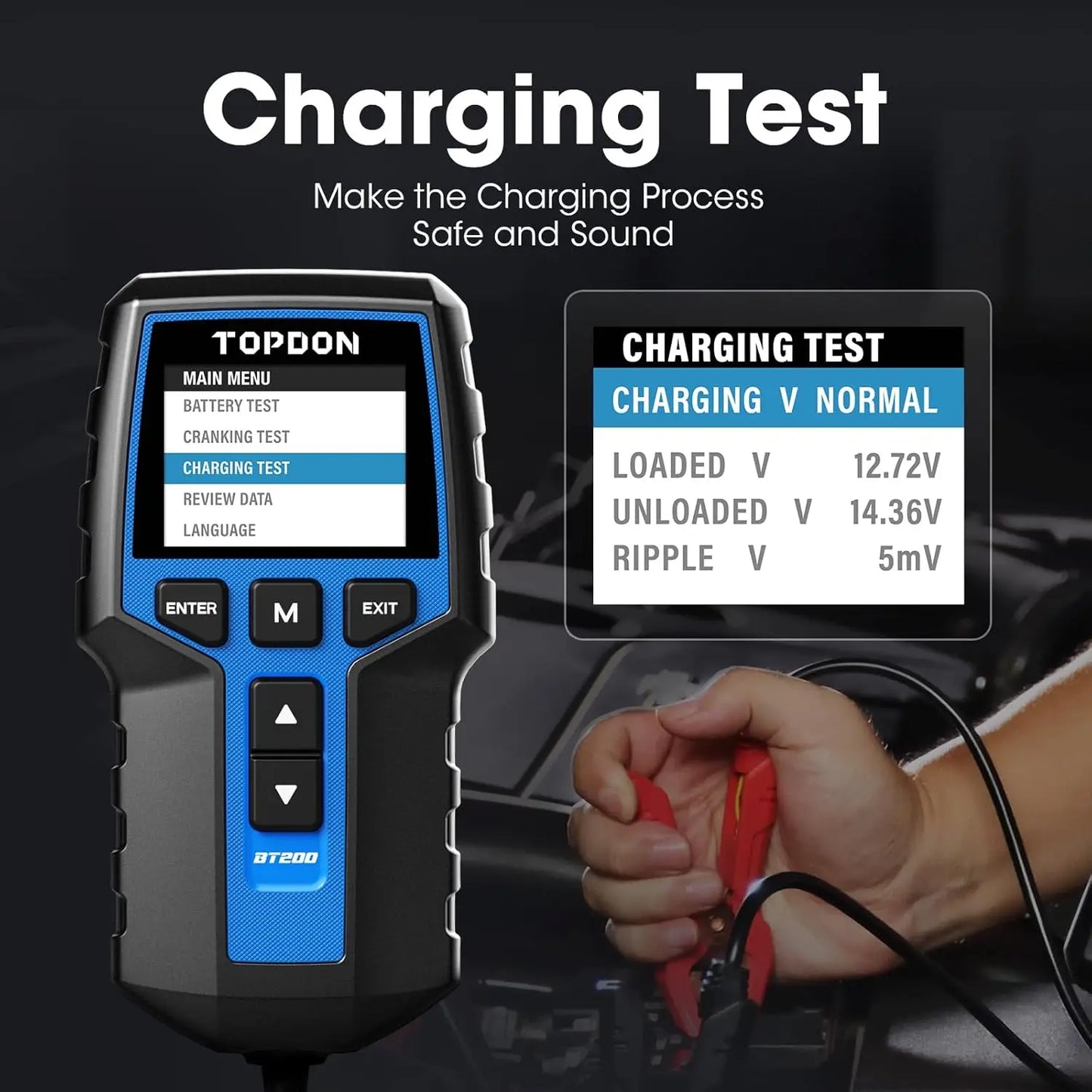 TOPDON BT200/BT100 Battery Tester Charging Cranking Test Tools for Car 24V/12V Automotive Diagnostic Battery Monitor 100-2000CCA