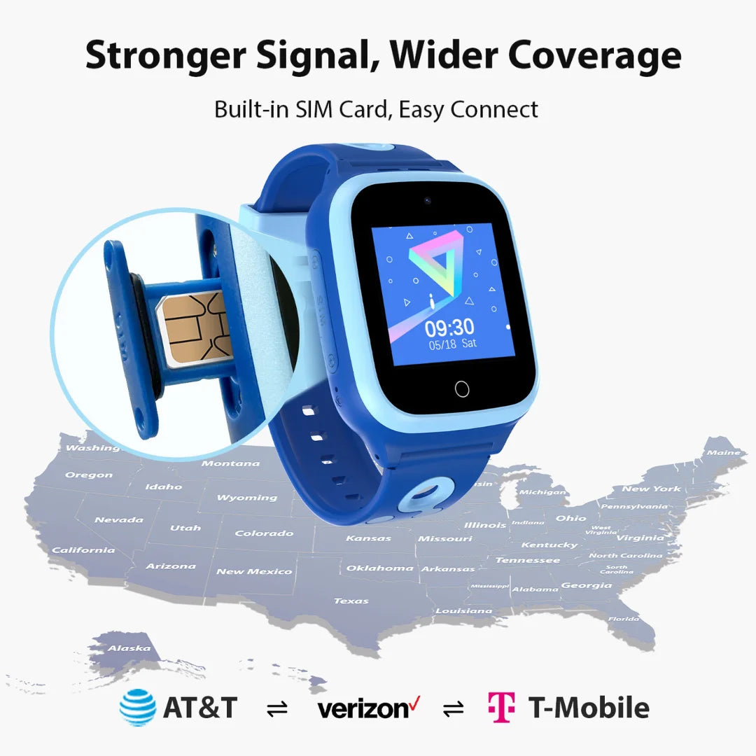 4G Smart Watch for Kids, Unlimited Talk, Text, Voice Chat, Video Call, GPS, Class Mode, Gift for Kids, Built-in SIM Card