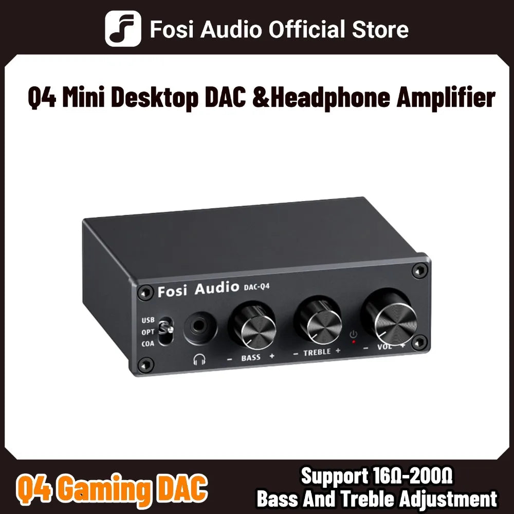 Fosi Audio Q4 Mini Stereo USB Gaming DAC & Headphone Amplifier Audio Converter Adapter for Home/Desktop Powered/Active Speakers