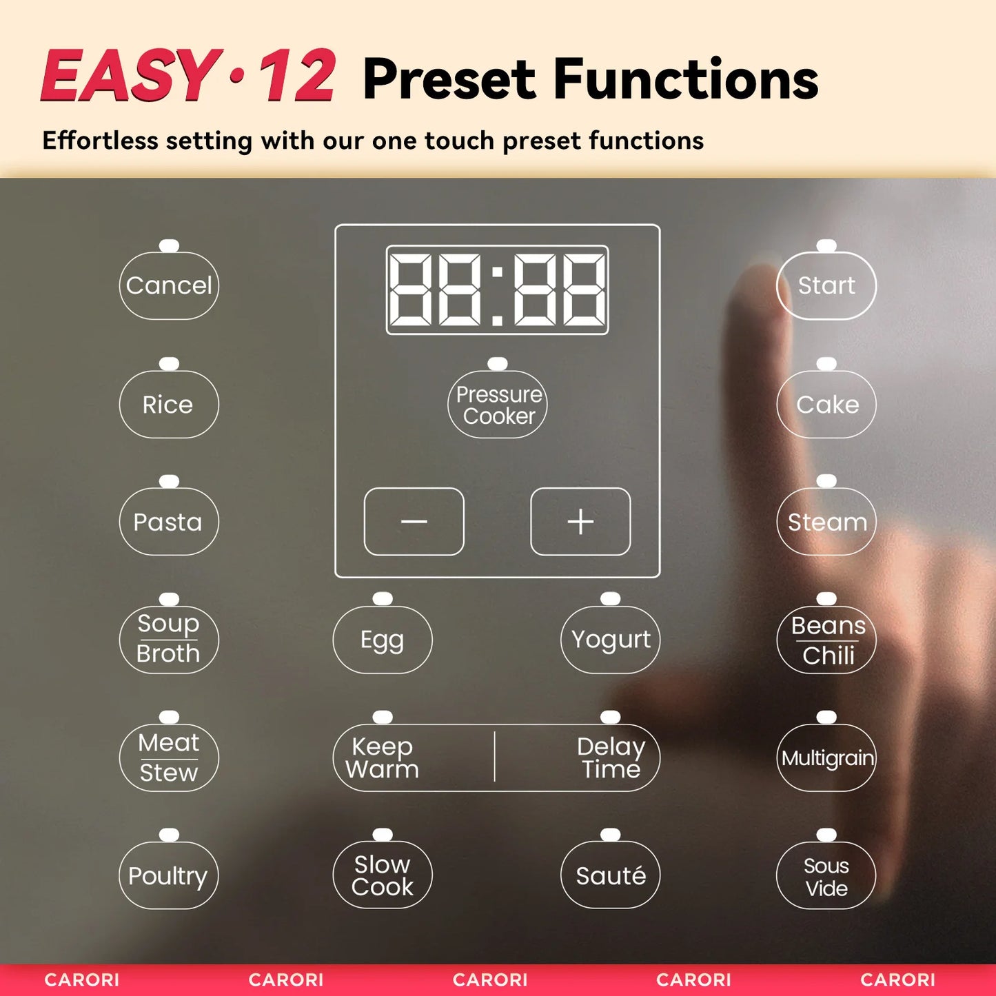 CARORI 1200W 12-in-1 Electric Pressure Cooker 8Qt, Stainless Steel Pressure Cooker, Slow Cook Rice Cooker Steamer Sauté, Yogurt