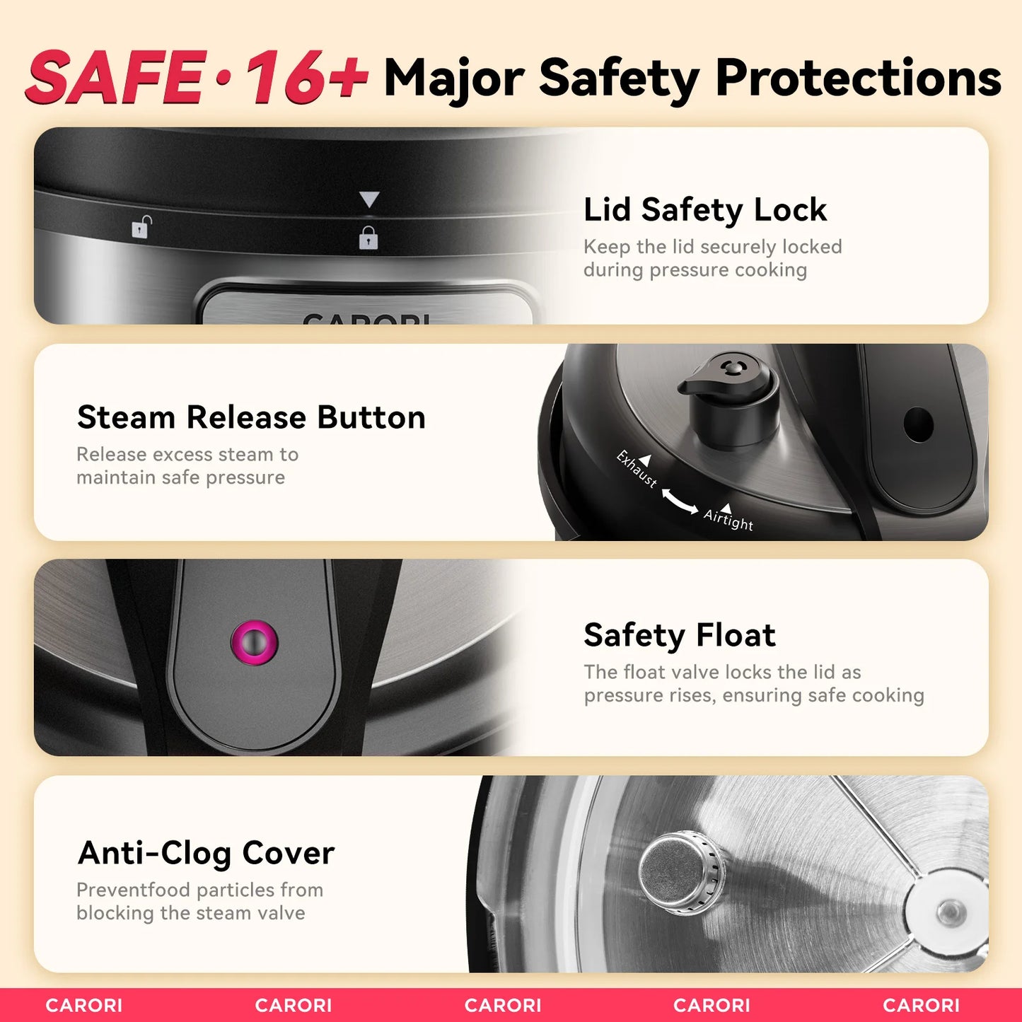 CARORI 1200W 12-in-1 Electric Pressure Cooker 8Qt, Stainless Steel Pressure Cooker, Slow Cook Rice Cooker Steamer Sauté, Yogurt