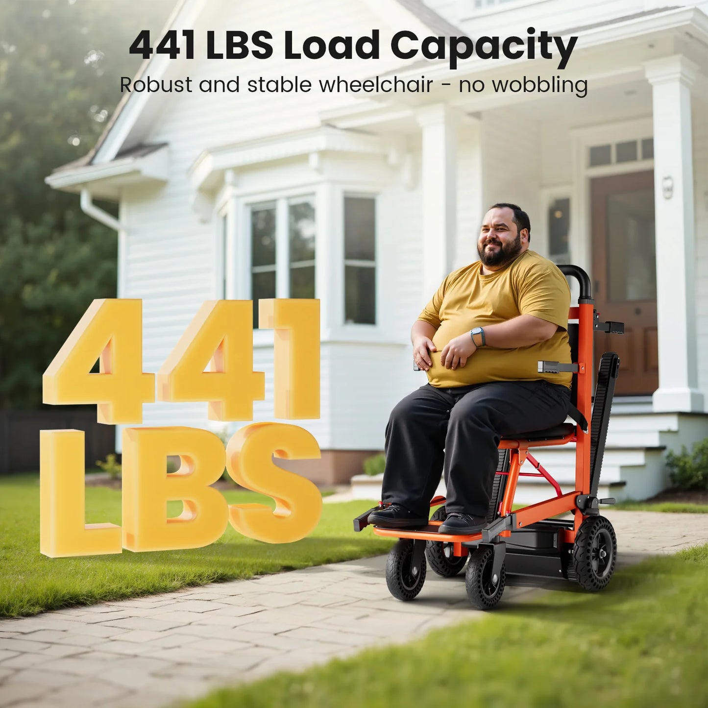 Electric Chair 440lbs Max Load Stair Climbing Wheelchair with Adjustable Backrest & Arms - Heavy Duty Assist Track Stair Chair