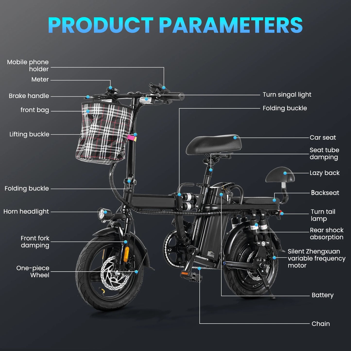 Electric Bike For Adults Teens Folding Ebike Commuter City Foldable E Bike With 500W Motor 23MPH Speed Pedals Assist Dual Disc B