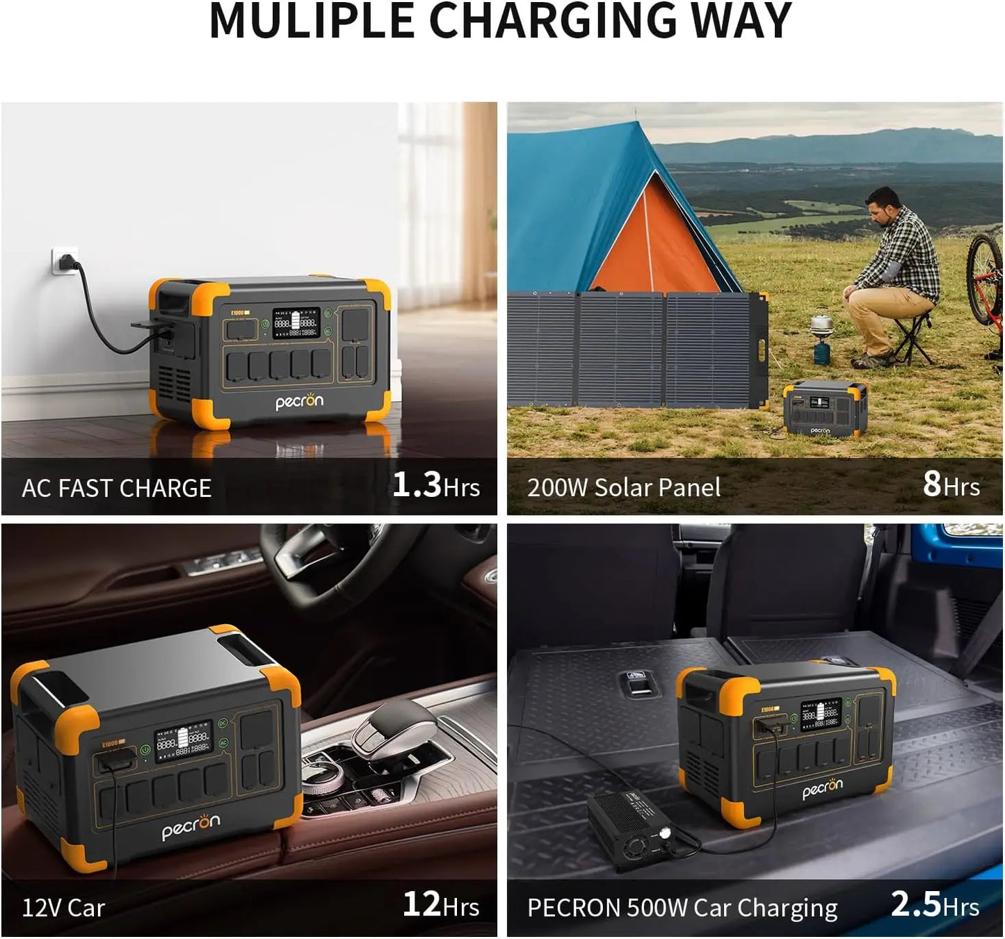 pecron E1000LFP Portable Power Station 1024Wh LiFePO4 Battery Backup 1800W Solar Generator Expandable to 4096Wh Fast Charging