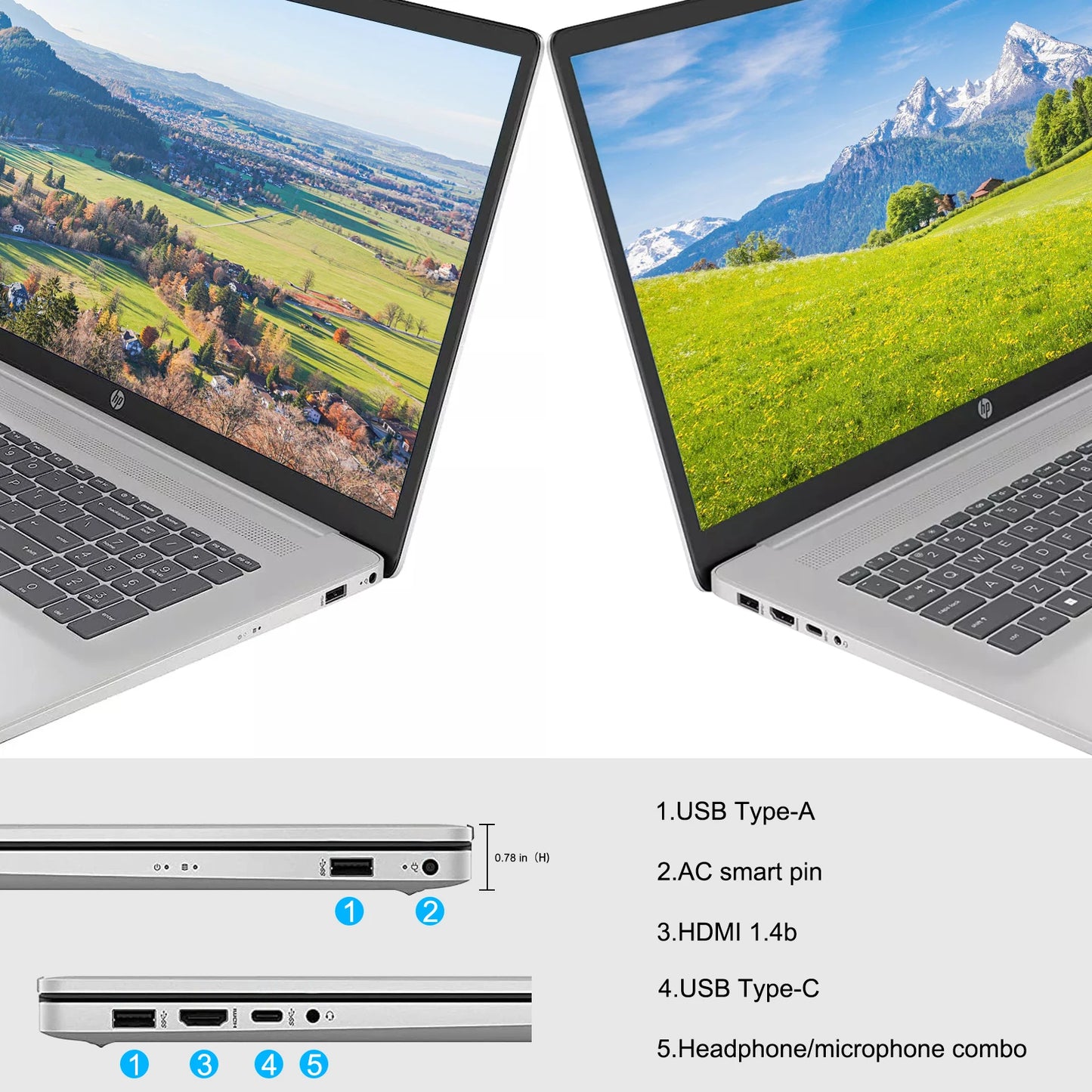 HP 2023 Newest 17'' Laptop, AMD Ryzen 5 7530U(Beats i7-9750H), HD LED 17.3'' Touchscreen Display, 16GB DDR4 RAM, 1TB SSD, Win11P