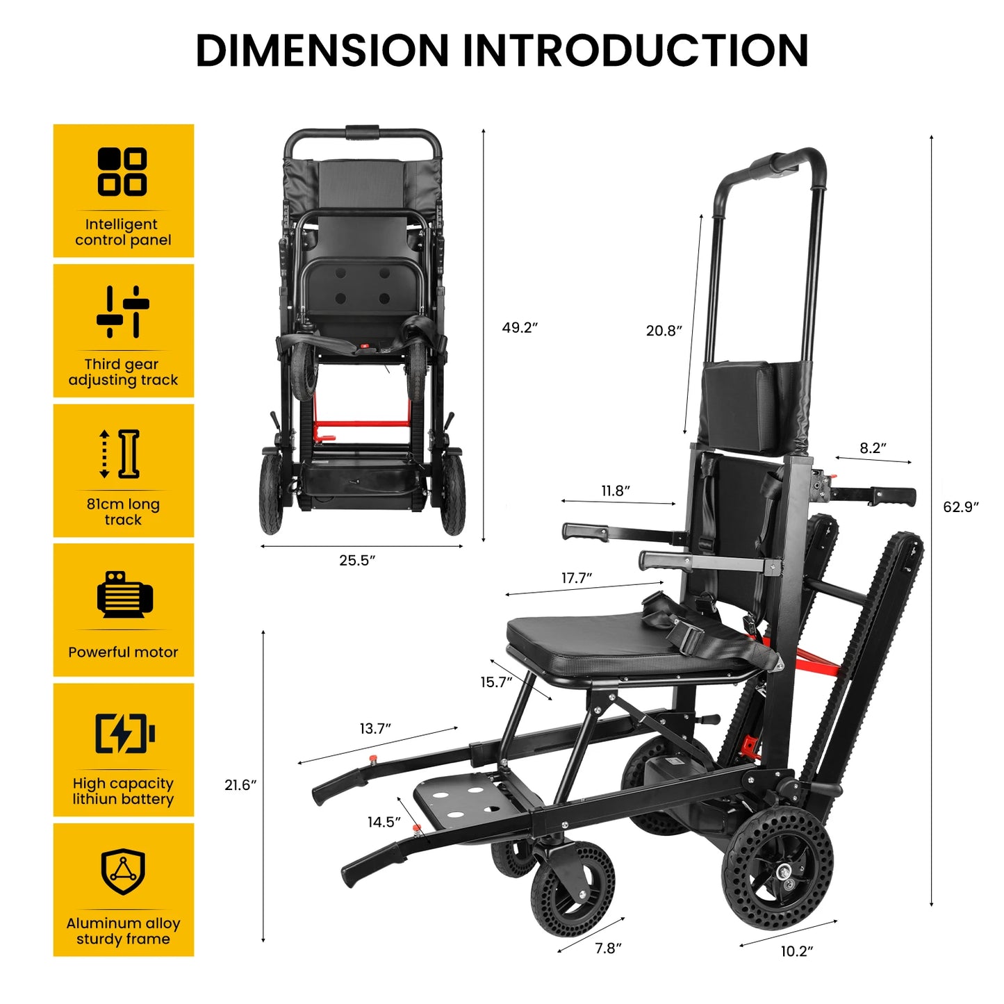 Electric Stair Climbing Chair Foldable Emergency Stair Lift Wheelchair Battery Operated for Elderly Disabled 440 lbs Max Load