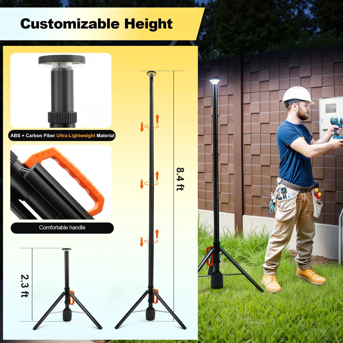 360° Rechargeable Work Light  Remote Control 8.4Ft Max Height 3000LM Ultra Bright 3CCT Dimmable Telescopic Camping Lights