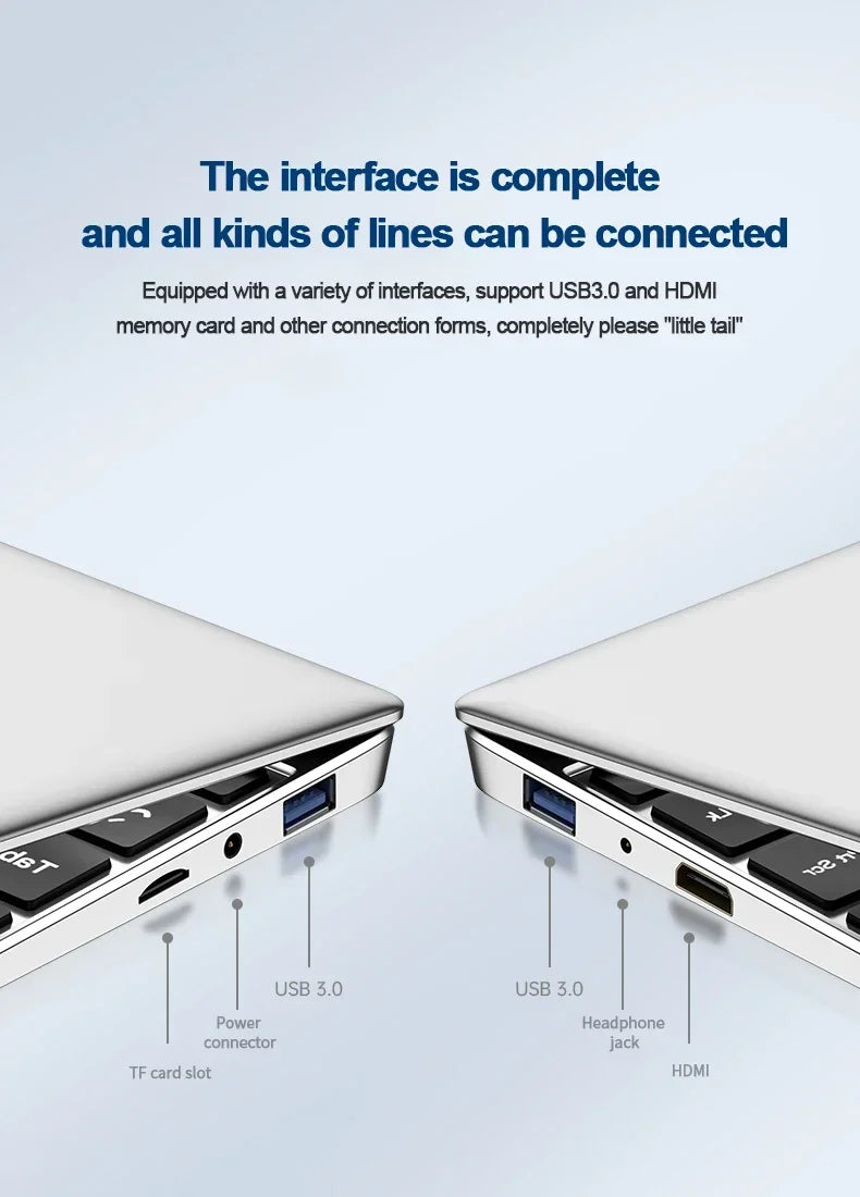 New Laptop Computer Windows 11 Pro Intel Atom A3950 2025 Notebook PC Gamer 12GB RAM 512GB 1TB SSD 1920*1080 Office Computer