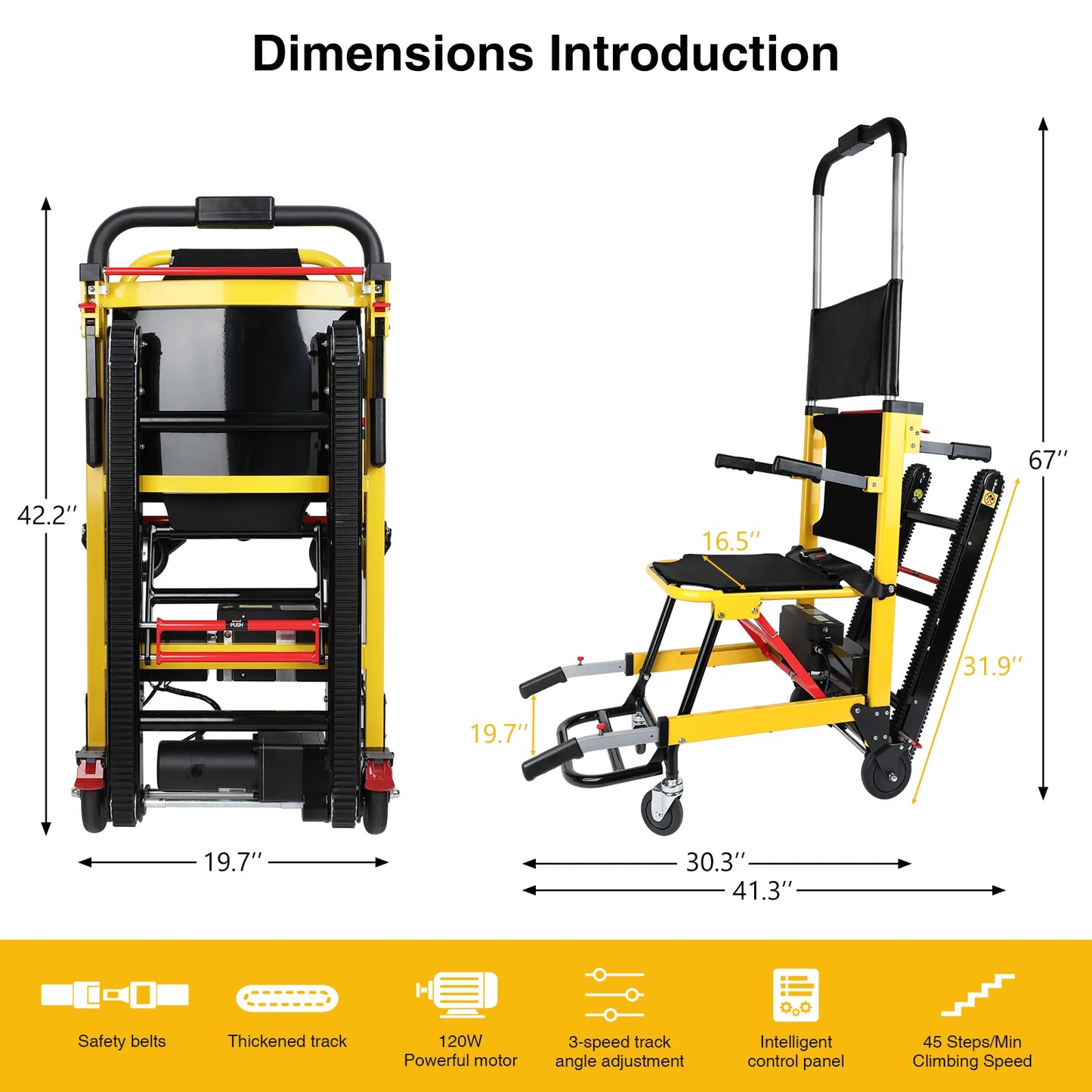 Motorized Elderly Stair Lifting Climbing Wheelchair Portable Lift Chair Elevator Assist Stair Chair Electric Wheelchair, 440 lb