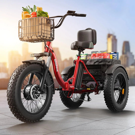 QRONGE Electric Bike for Adults 960W Peak 36V 13.5AH Battery Folding Electric Tricycle 50 Miles Range Fat Tire Electric Trike