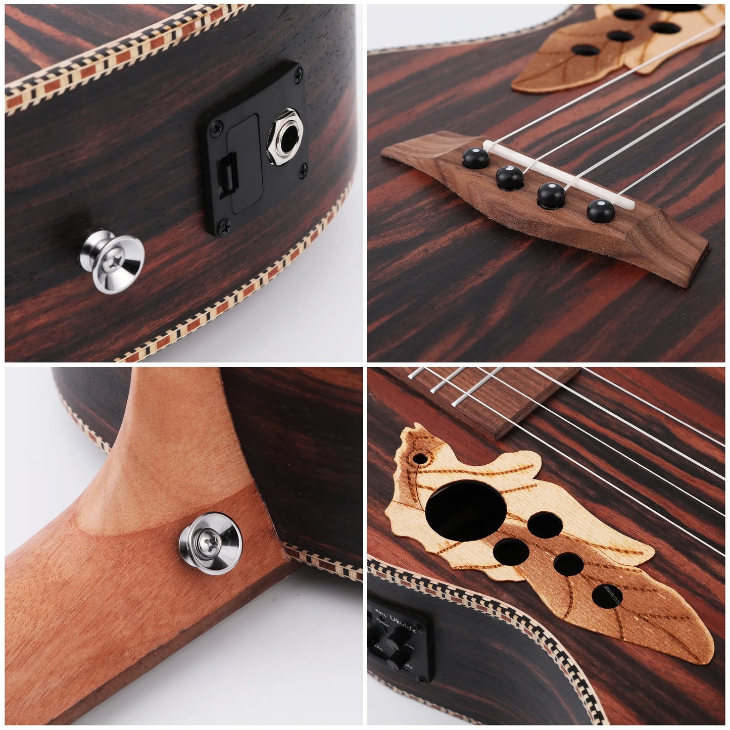 30 Inch All Blackwood Baritone Acoustic Electric Ukulele With Truss Rod with EQ with Gig Bag,Strap,Nylon String,Electric Tuner