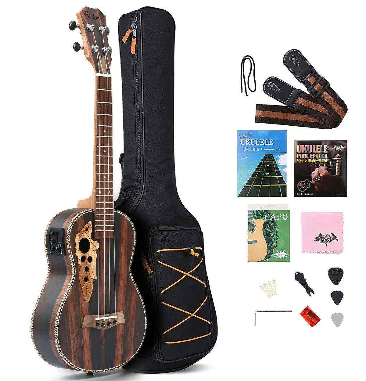 30 Inch All Blackwood Baritone Acoustic Electric Ukulele With Truss Rod with EQ with Gig Bag,Strap,Nylon String,Electric Tuner