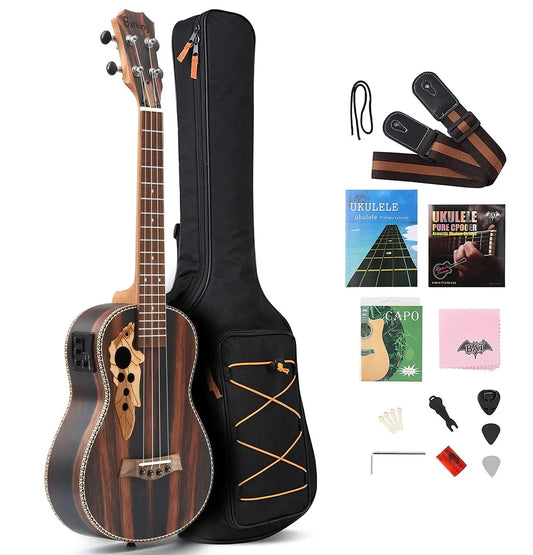 30 Inch All Blackwood Baritone Acoustic Electric Ukulele With Truss Rod with EQ with Gig Bag,Strap,Nylon String,Electric Tuner