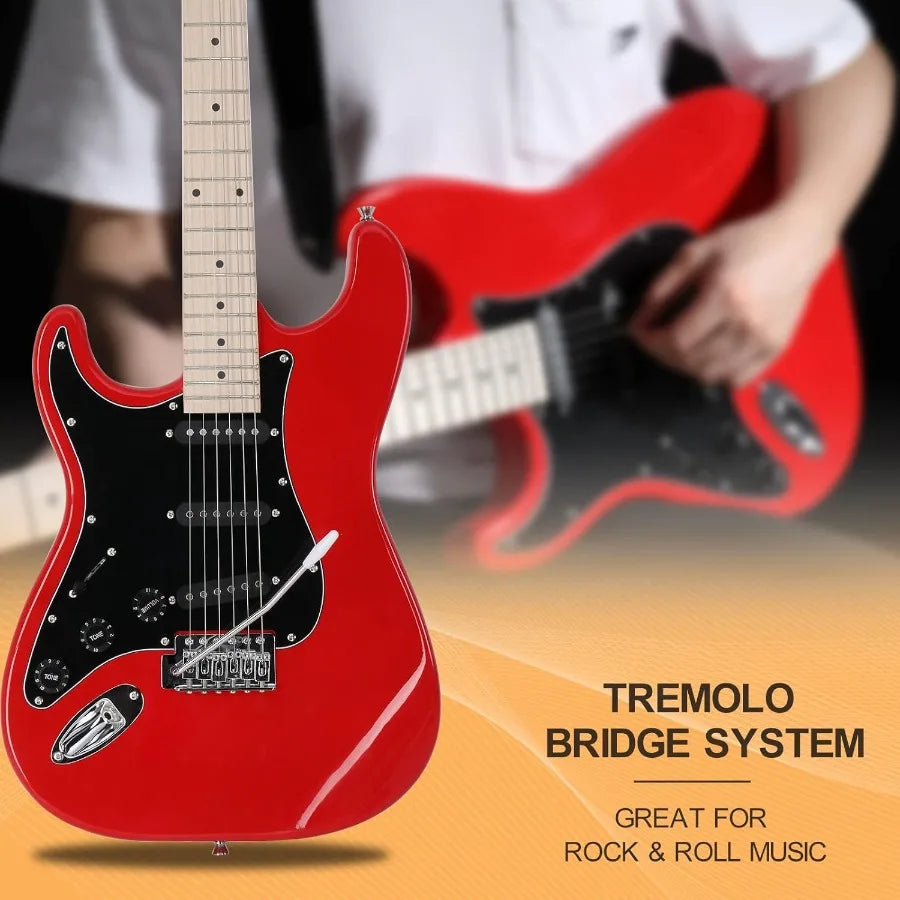 39 Left Handed Full Size Electric Guitar for Music Lovers and Beginners with Built-in 20W Amplifier and Complete Accessories Pa