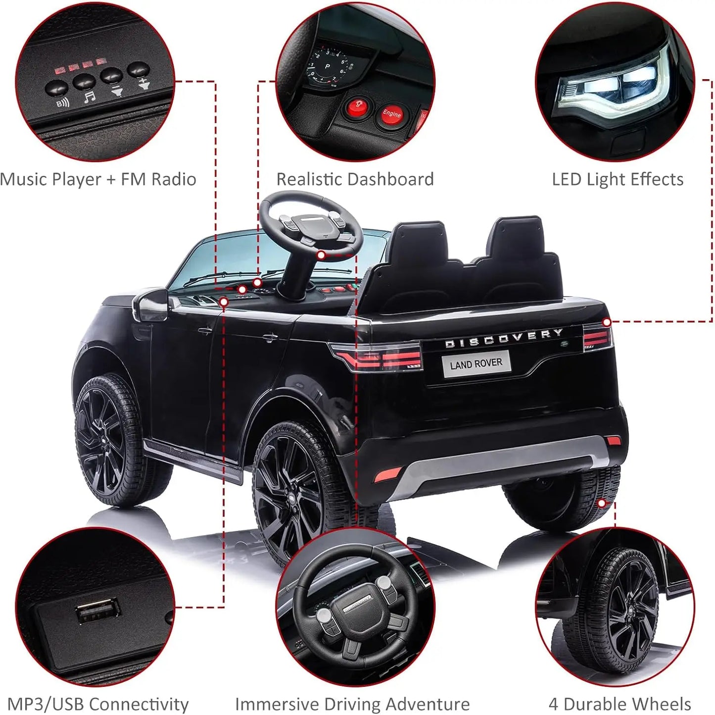 12V Licensed Land Rover 2 Seater Ride on Car for Kids with 2.4g Remote Control Double Doors LED Light 2.8 MPH Max Speed
