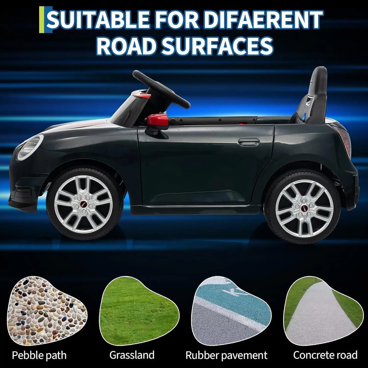 12V Ride on Car for Kids with Remote Control Electric Car with Music LED Light, Ride on Toy for Kids Gift, 4.5Ah Battery Powered