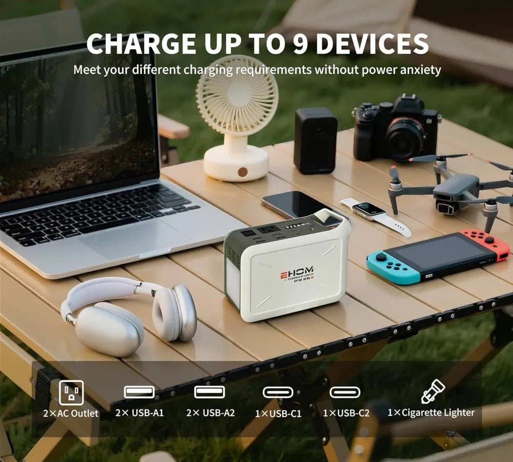 Portable Power Station 95Wh, 100W Peak, Solar Generator with AC/USB/Car Outlets for Camping Home Emergency