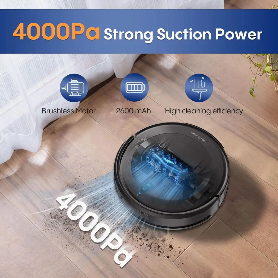 Robot Vacuum and Mop Combo with LiDAR Navigation,4000Pa Suction Robot Vacuum Cleaner with Mapping,NoGo Zones,Vacuum Robot for Pe