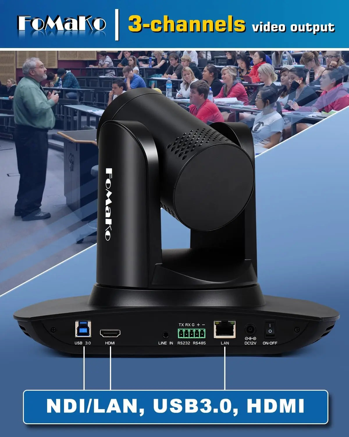 FoMaKo AI Auto Tracking NDI PTZ Camera 20x Optical Zoom NDI PTZ Controller for Church Services Worship Education, PoE 1080P60