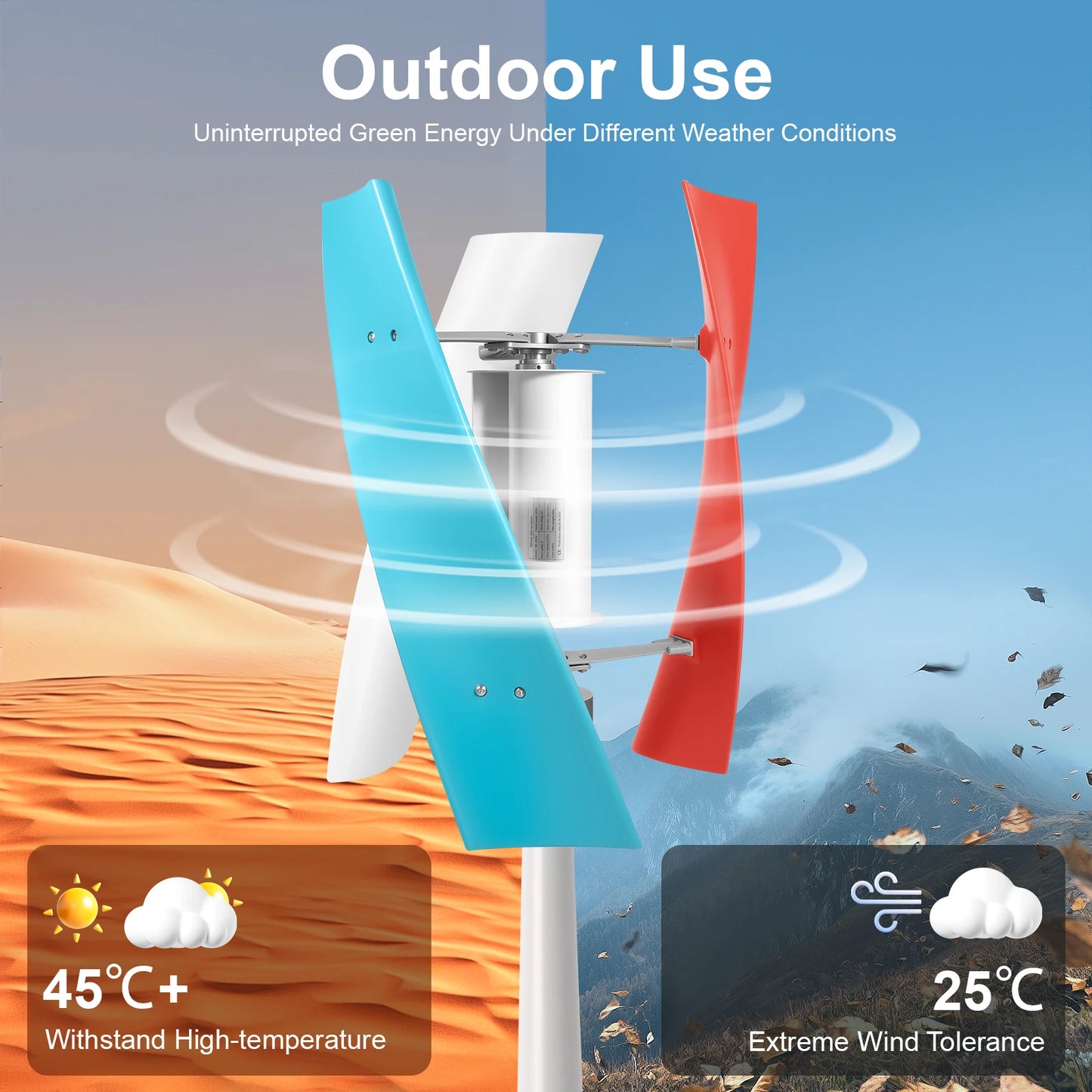 12V/24V Vertical Axis Wind Turbine 400W Portable Wind Generator with Controller Free Energy Low Noise Wind Turbine Generator Kit