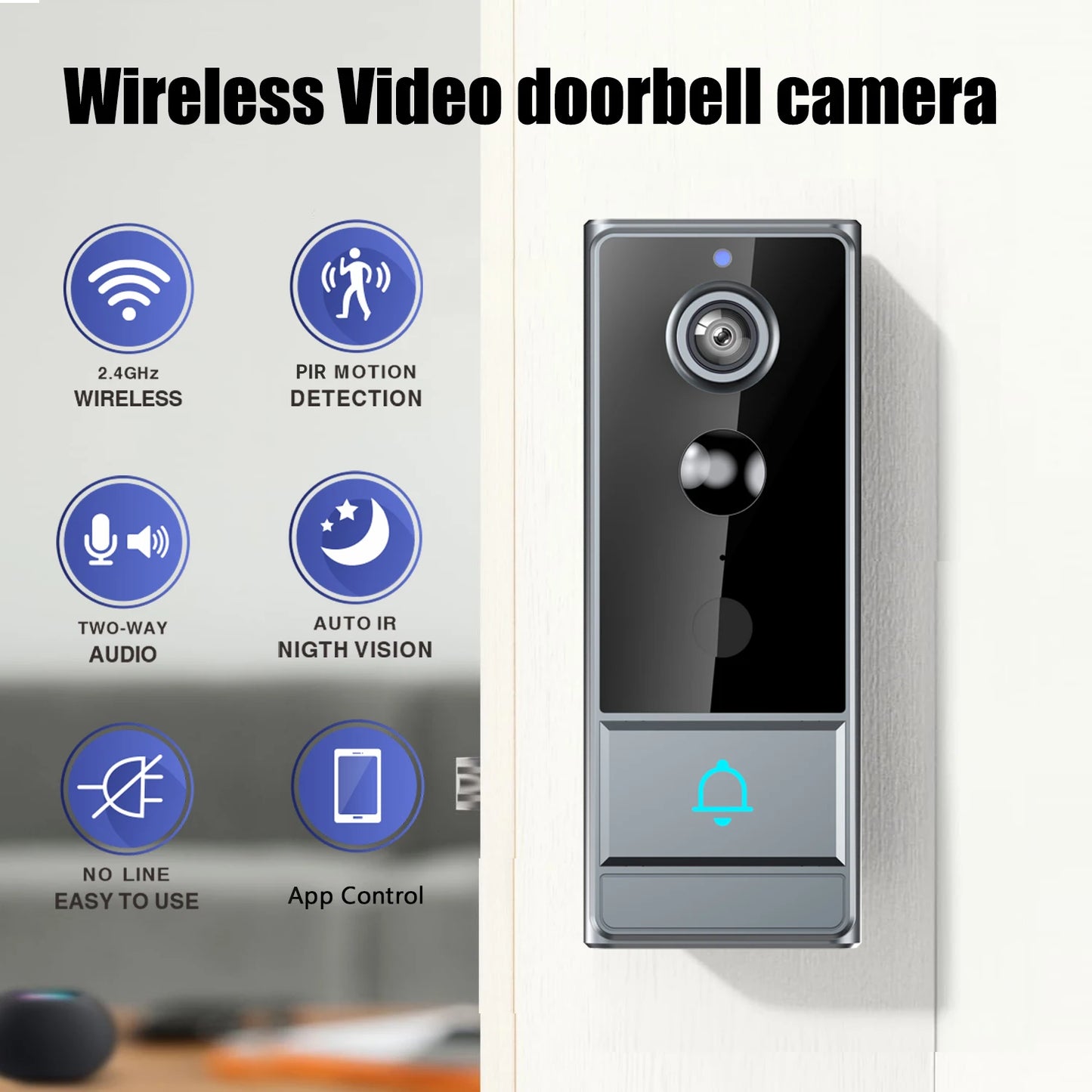 Wireless WiFi video doorbell, Night vision, Photo and video, 2 way audio, Live notification live video, Wireless security camera