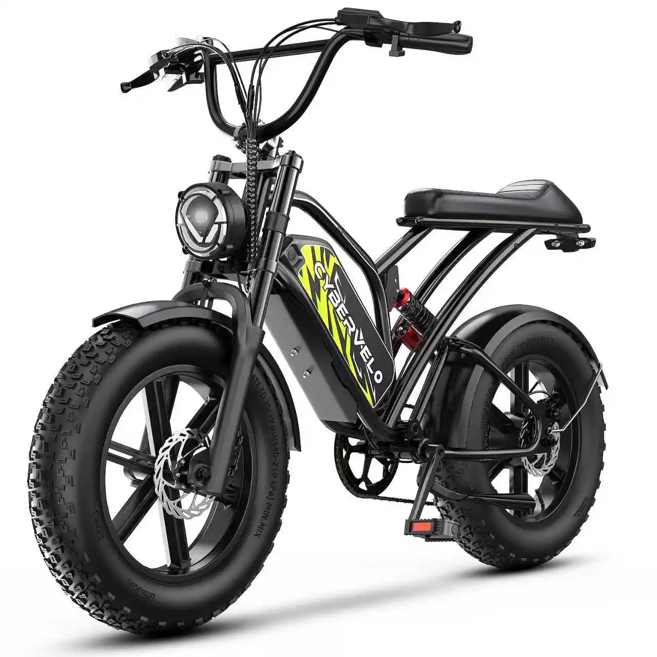 Cybervelo Mountain Snow E-Bike, 48V 20AH Detachable Battery, Long range 80+Miles E-Motorcycle, 20" Fat Tire All-Terrain E11