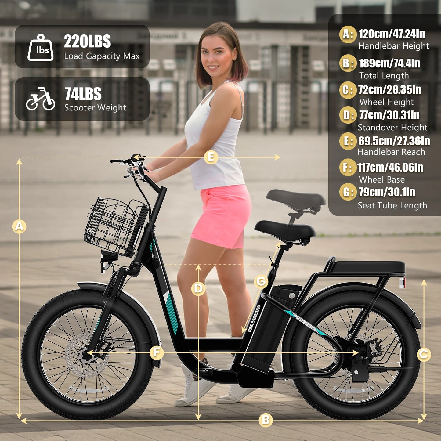 CAROMA Peak 560W Electric Scooter with Seat,20" Fat Tire E-Bike,Adult Scooter for Commuting with Basket&UL2272 1 Year Warranty