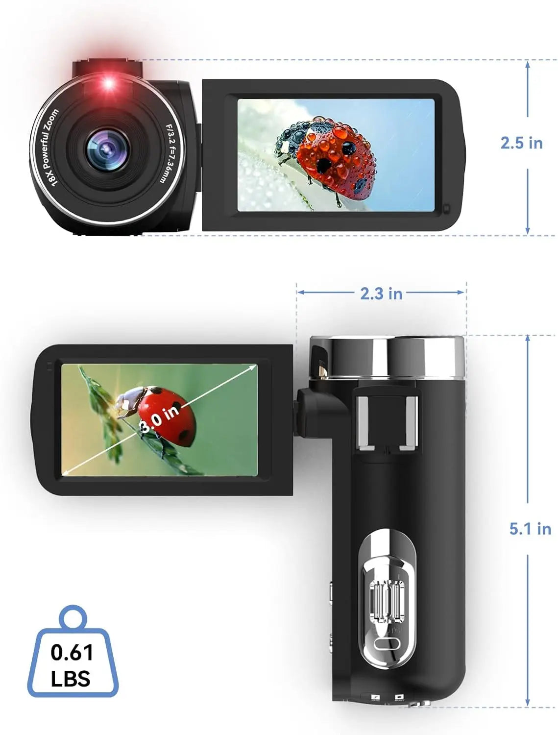 4k Video Camera Camcorder with 18X Digital Zoom,48MP Vlogging Camera for YouTube,3.0-inch IPS 270° Rotating Touchscreen,Micropho