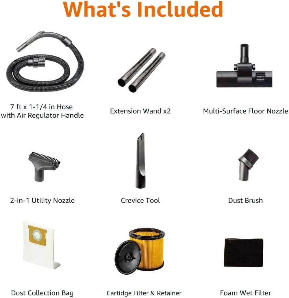 6 Gallon Wet Dry Vacuum Cleaner, 3.5 HP Stainless Steel Tank, Grey/Black for Home and Shop Use