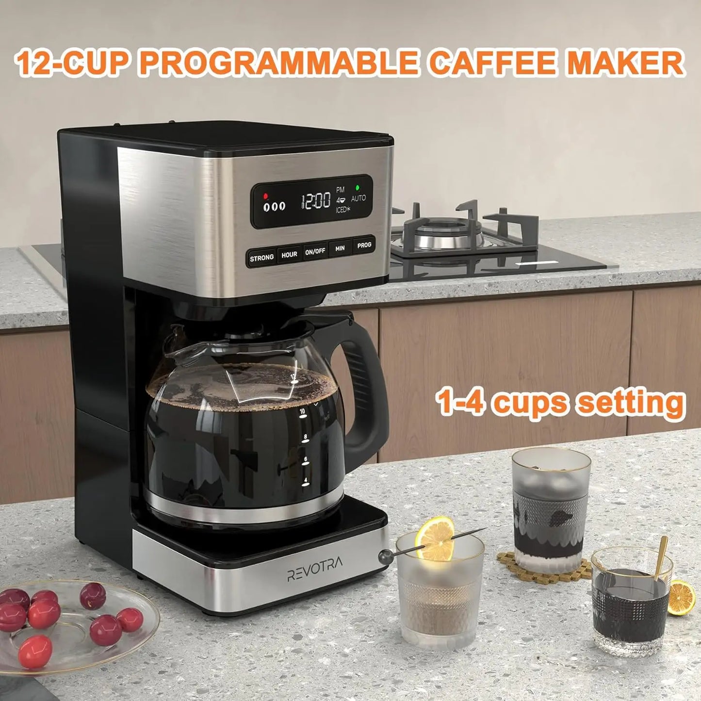 12-Cup Programmable Coffee Maker with Strong Brew, 24H Timer, Auto Shut-Off, Keep Warm, Pause & Serve