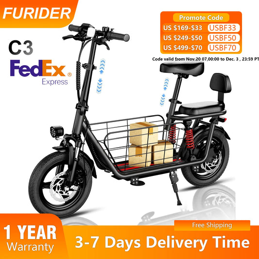 FURIDER Youth Electric Scooter, 500W Motor, 48V10AH Battery, 18MPH, Urban Commuting Electric Scooter, 14" Adult Electric Scooter