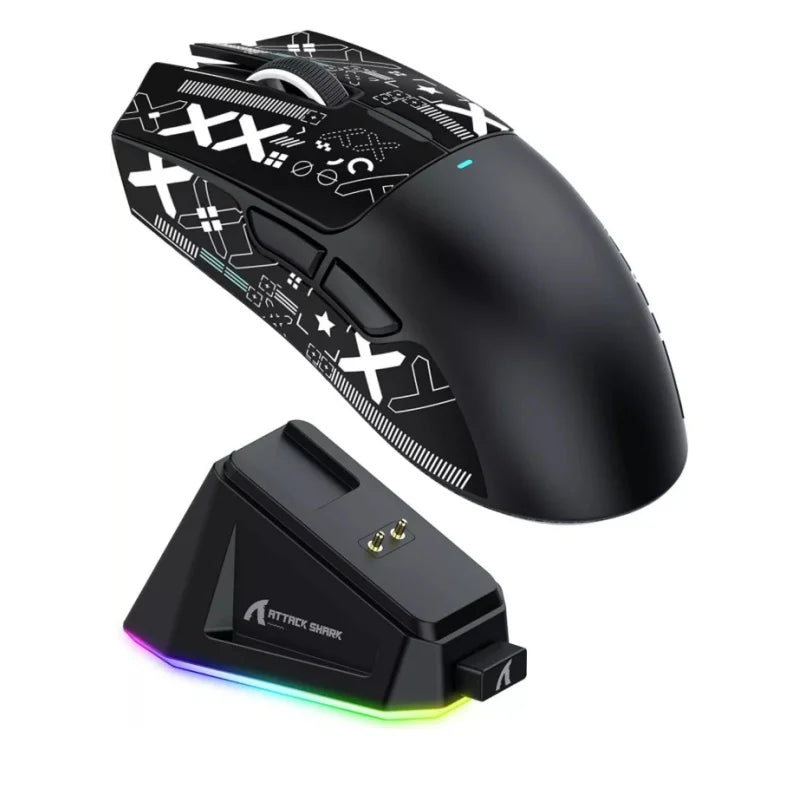 ATTACK SHARK X11 Wireless Gaming Mouse with RGB Magnetic Charging Dock, Wired/2.4G/BT, 22K DPI,Ultralight 59g Tri-Mode with Tape