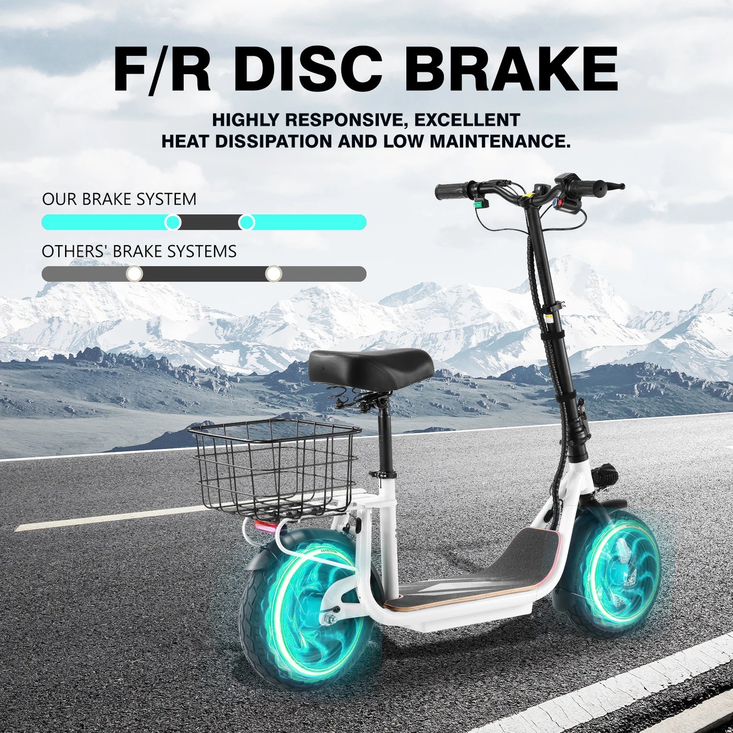 Peak 1200W Motor Electric Scooter with Seat,Max 30 Miles Range,Foldable Scooter for Adult Commuting,Women Scooter with Basket