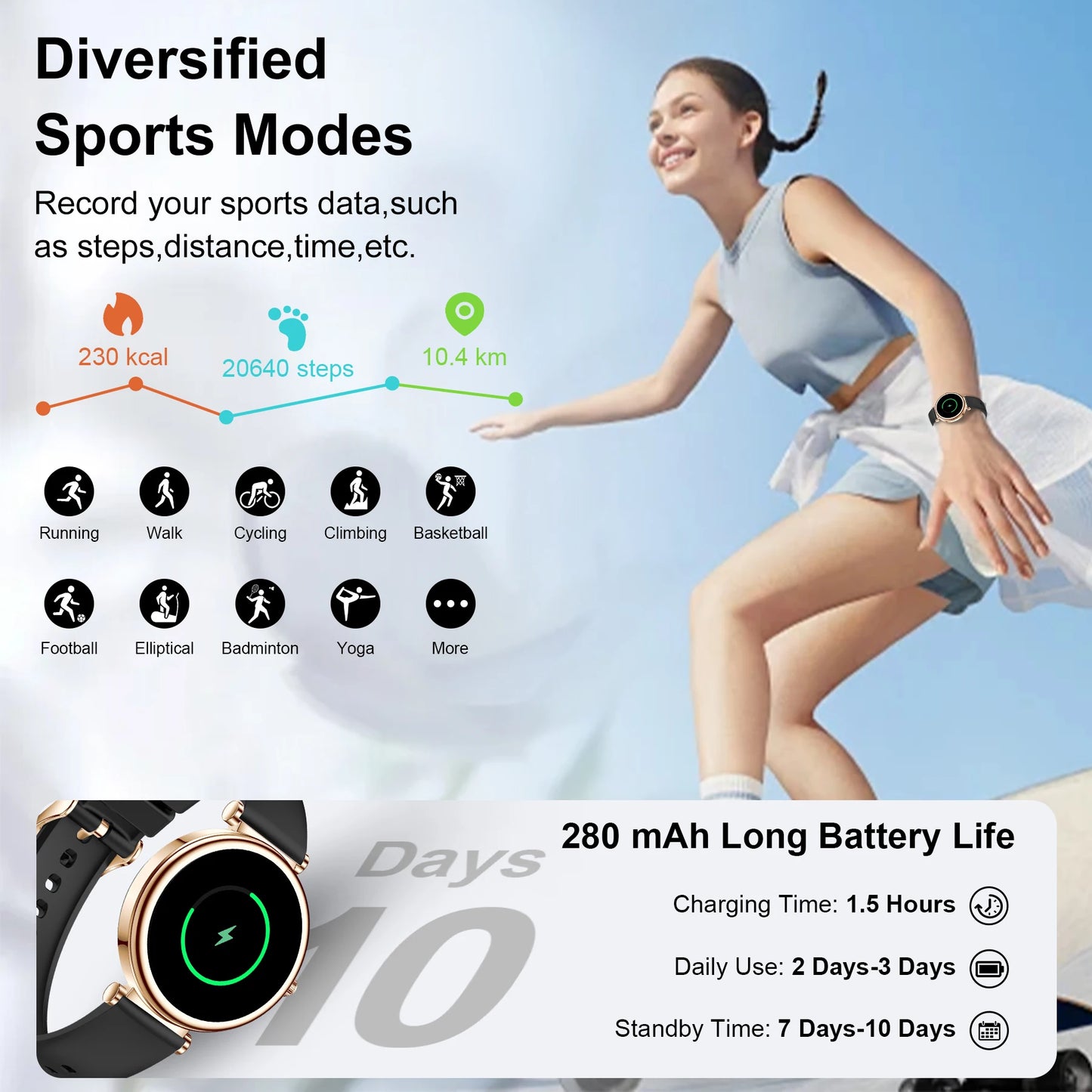 1.3'' Smart Watch(Wireless Calls),Fitness Smartwatch for iPhone/Android with Sport Modes, Women Functions/Free Watch Faces