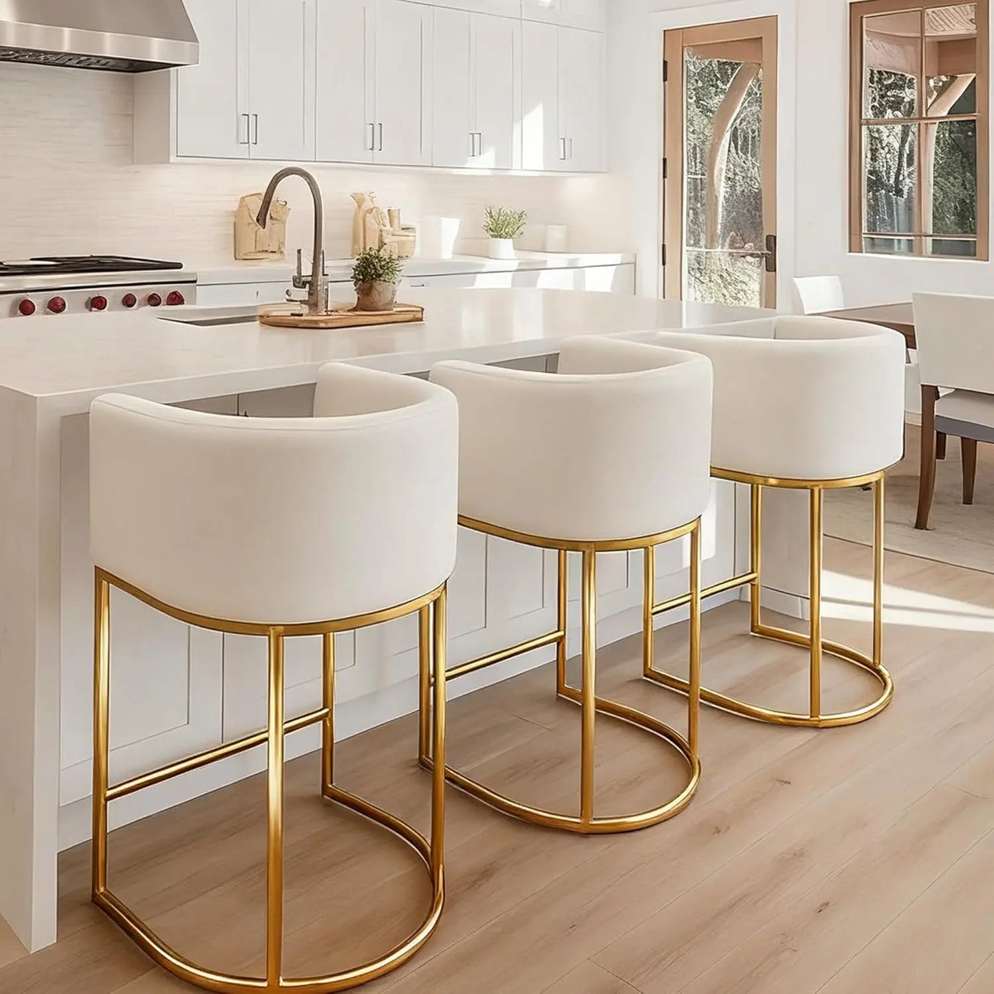 Modern Counter Height Linen Fabric Upholstered Counter Stools Set of 3, 24 Inch Kitchen Island Stool with Black, Customized