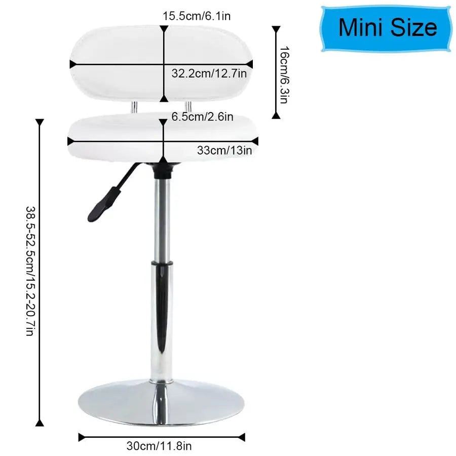 White PU Leather Swivel Salon Chair Mini Barber Shop Stool with Backrest for Manicure, Tattoo, and Office Use