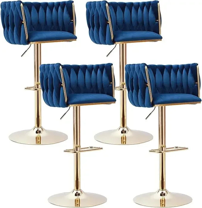 Velvet Bar Stools Set of 4 - Modern Adjustable Swivel Counter Height Chairs with Woven Back, Kitchen Island Chairs