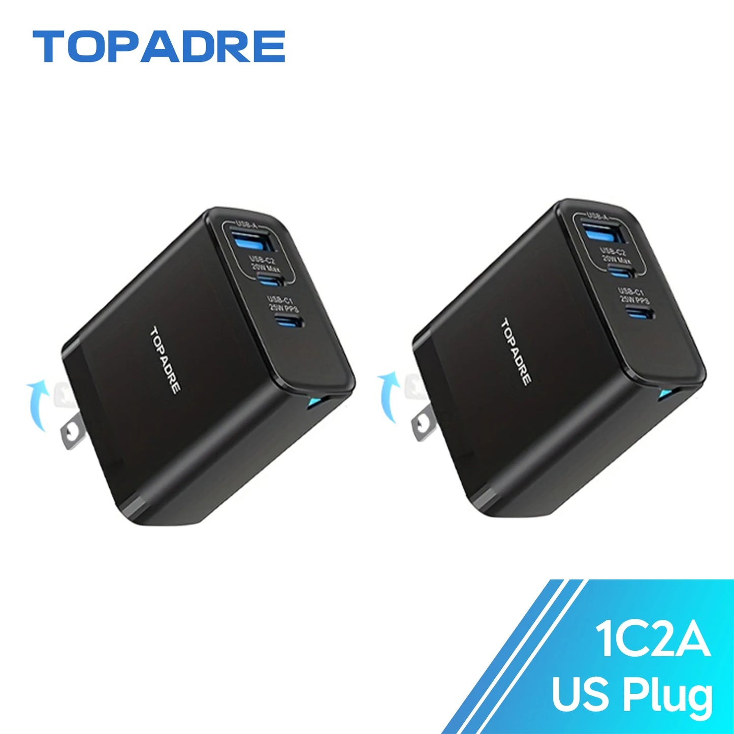 2-Packs 3in1 45W USB Charger Fast Charge QC 3.0 Wall Charging For iPhone Samsung Xiaomi Mobile EU US AU  Plug Adapter Travel
