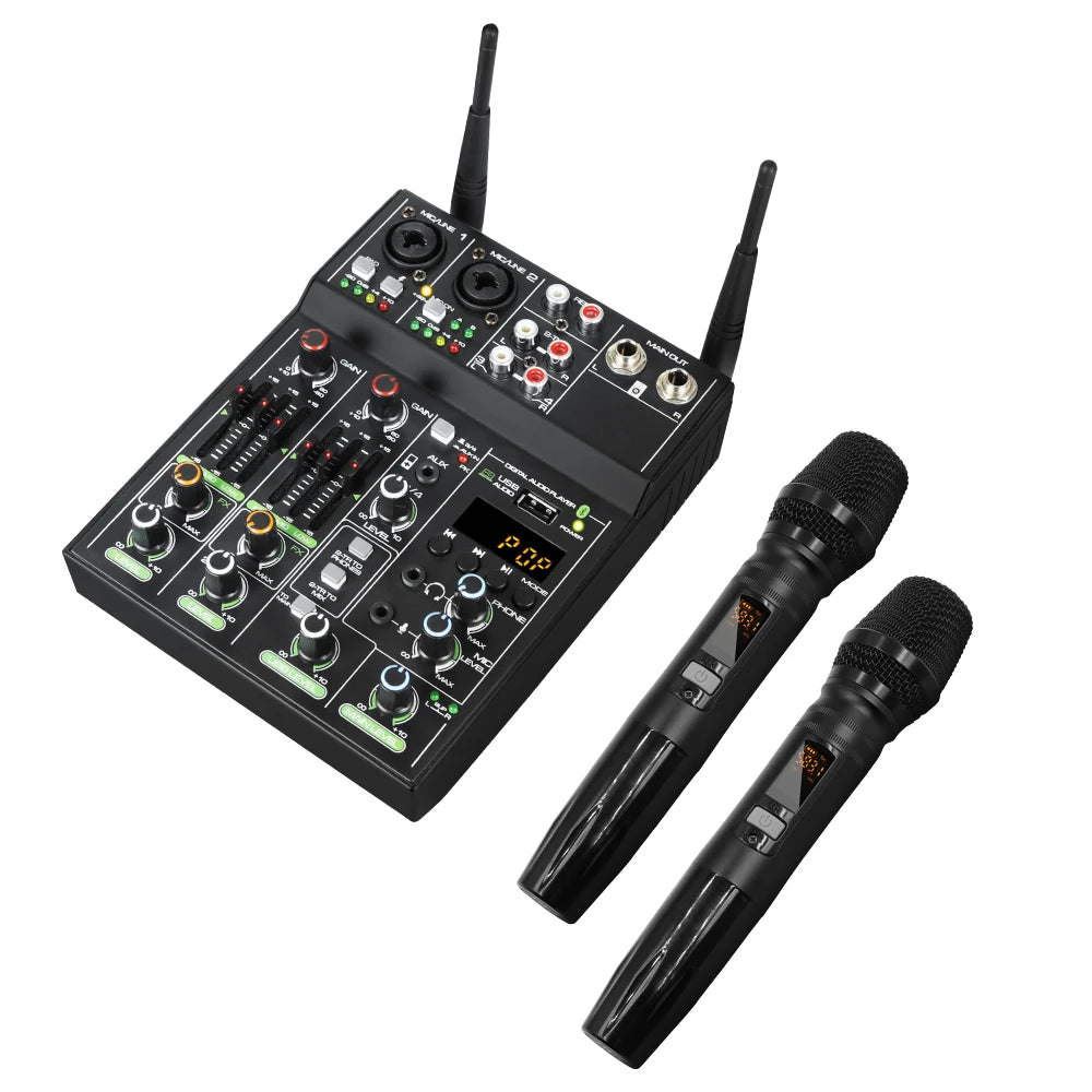 Audio Mixer 4 Channel High Power Amplifie Sound mixing with Microphone Depusheng UF4-M Digital Board Console for Karaoke Stage