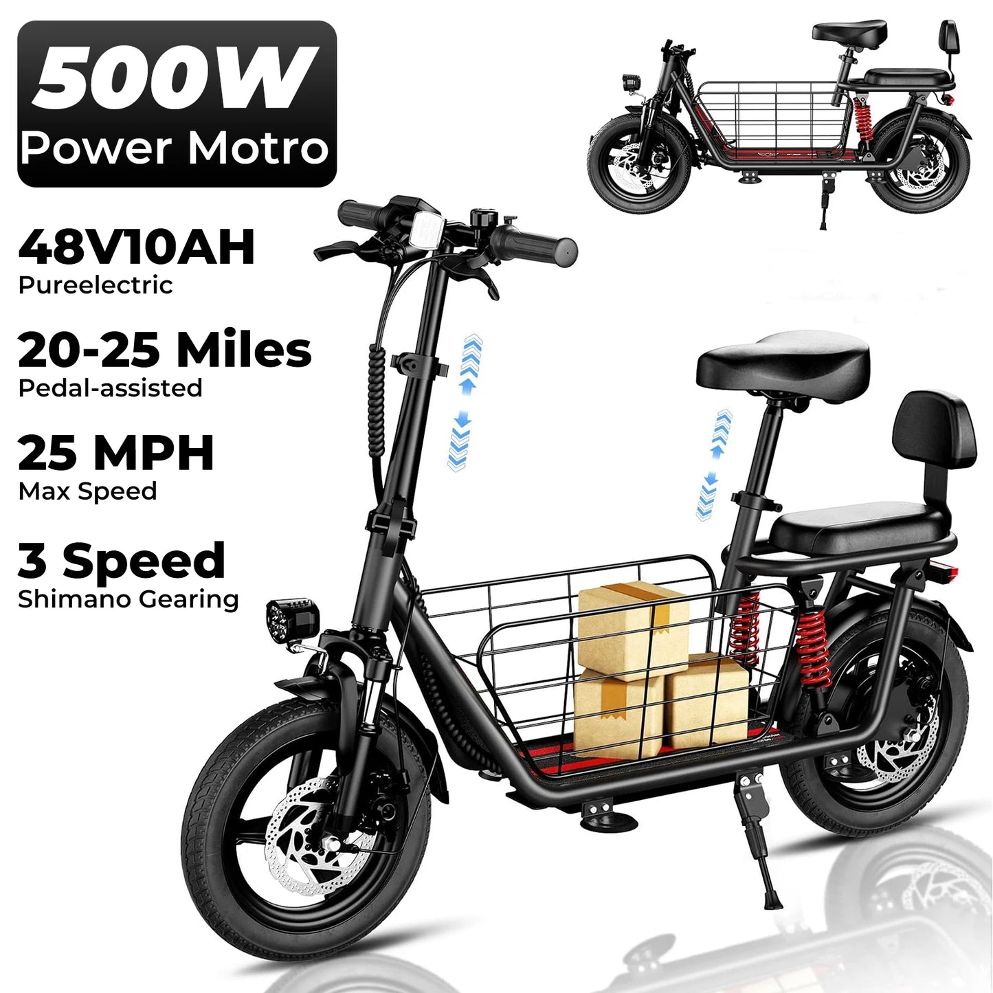 FURIDER Youth Electric Scooter, 500W Motor, 48V10AH Battery, 18MPH, Urban Commuting Electric Scooter, 14" Adult Electric Scooter