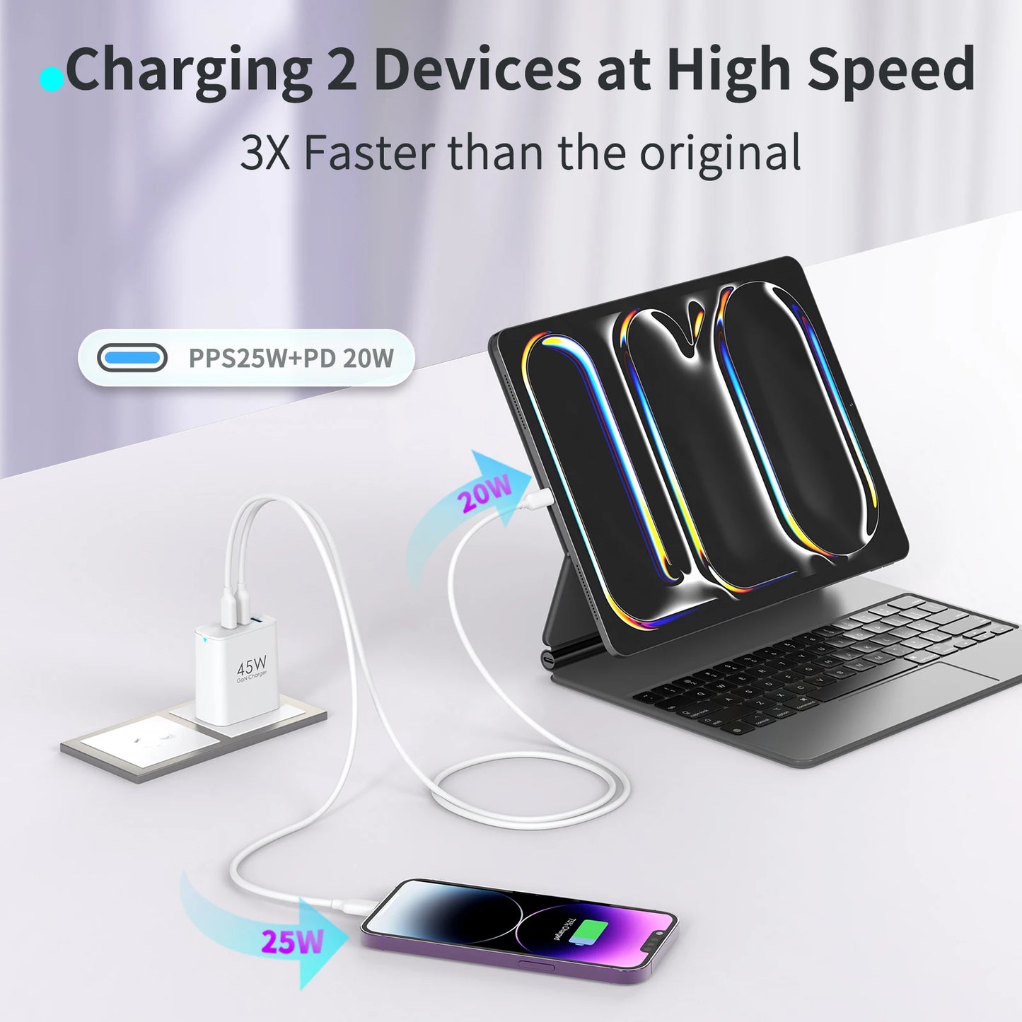 2packs 45W 3 Port USB Charger Type C Fast Charge Mobile Phone Adapter For iPhone Samsung Xiaomi Huawei Quick Charge Wall Charger