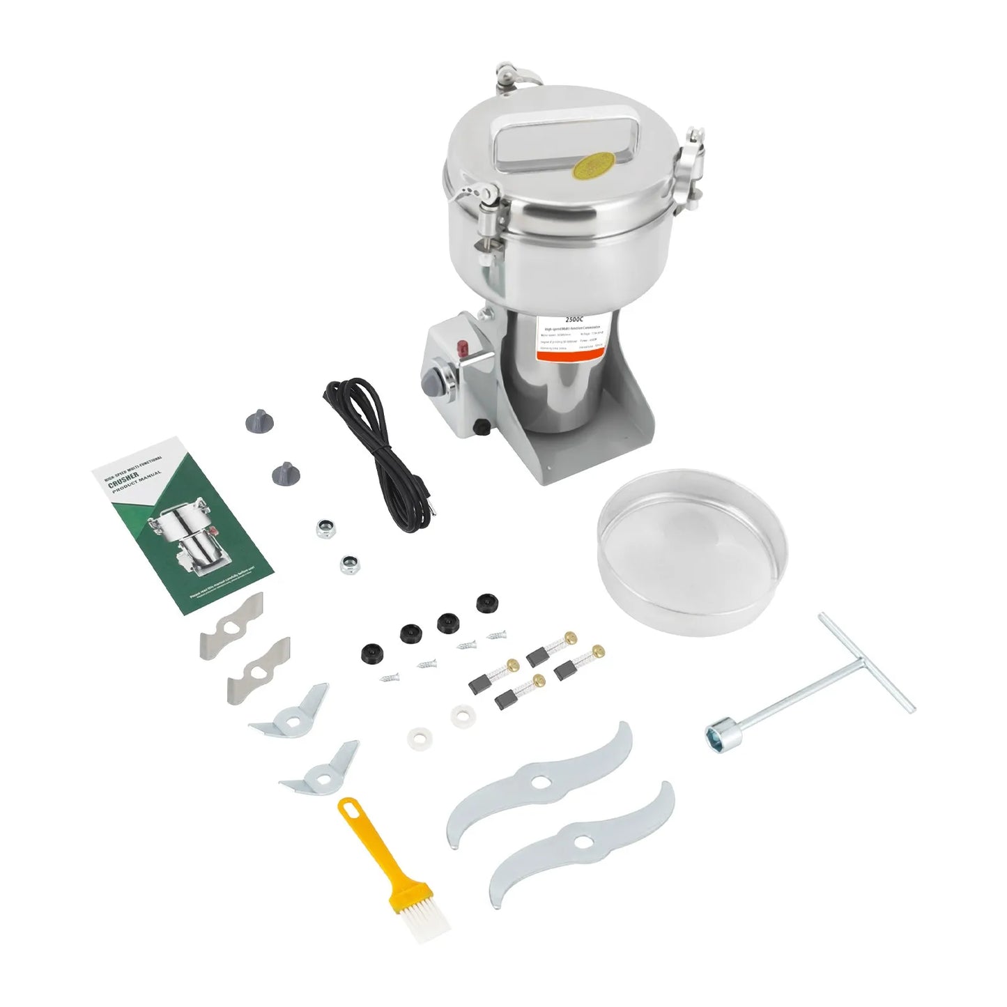 Commercial Spice Grinder 4500W Electric Grain Mill 32000RPM 2500g Capacity for Grains Spices Coffee Beans