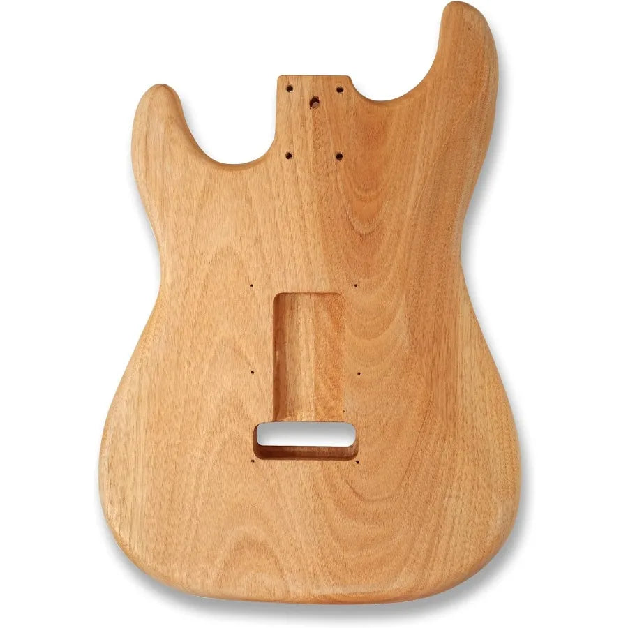 DIY ST Style Electric Guitar Kits with Engraved Surface in Natural Color Mahogany Body Maple Neck and Composite Ebony Fingerboa