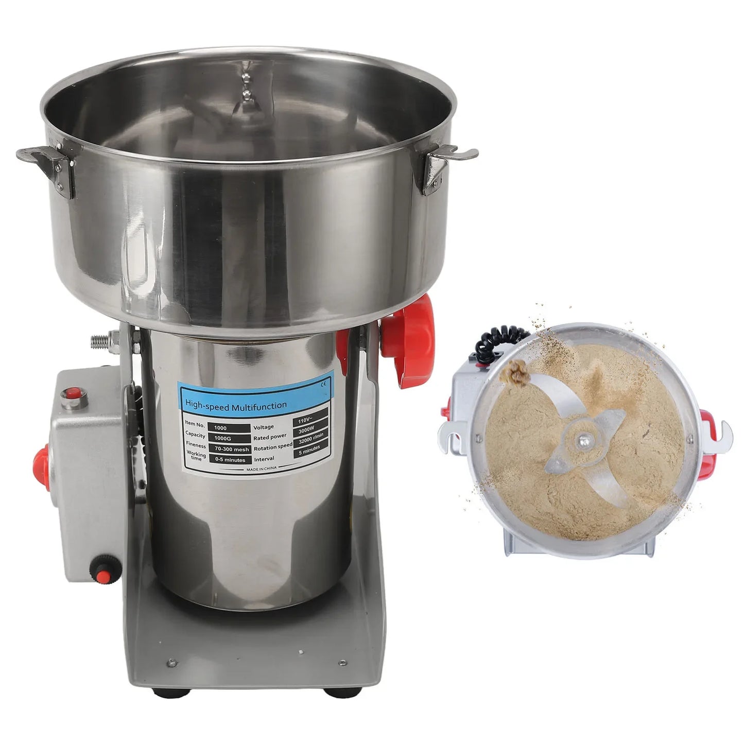 1000g Commercial Electric Grinding Machine – High-Speed Grinder for Spices/Coffee/Rice (110V US Plug)