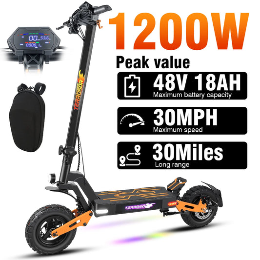 Electric Scooter for Adults, 1200WMotor Fast E Scooter, 11" Off-Road Tires, Up to 28 MPH Top Speed & 20 Miles Long Range, Dual B